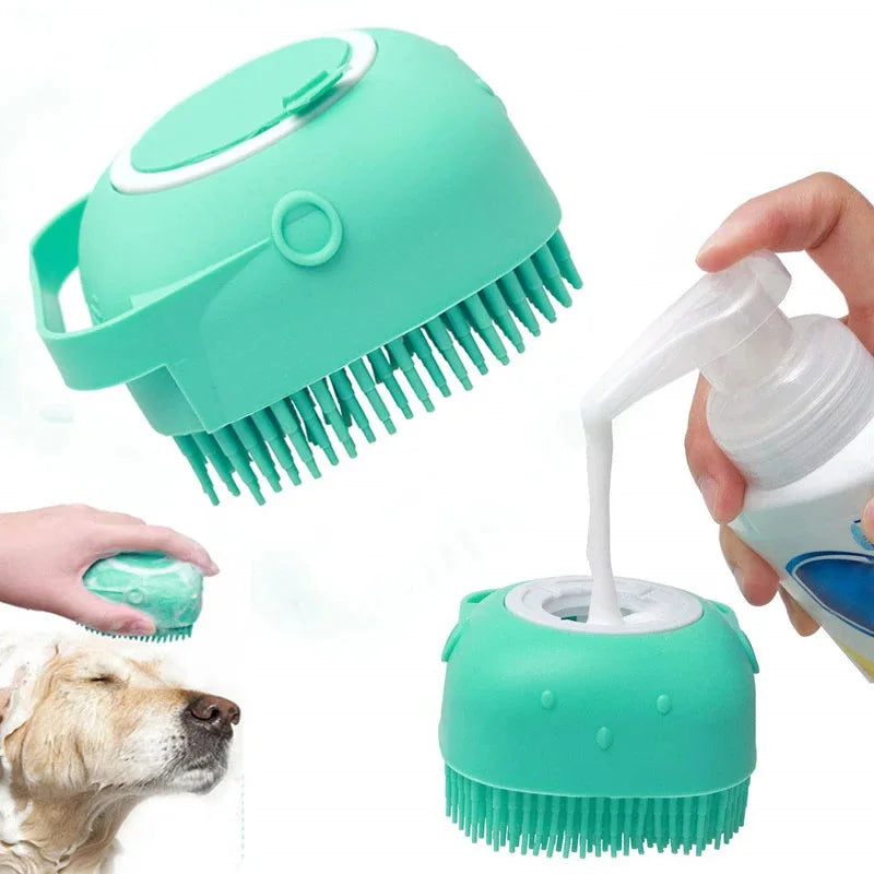 Escova de banho para cães e gatos, silicone macio e seguro com caixa de shampoo, luvas de massagem para banheiro de animais de estimação, ferramentas para limpeza de cães e gatos, suprimentos para animais de estimação