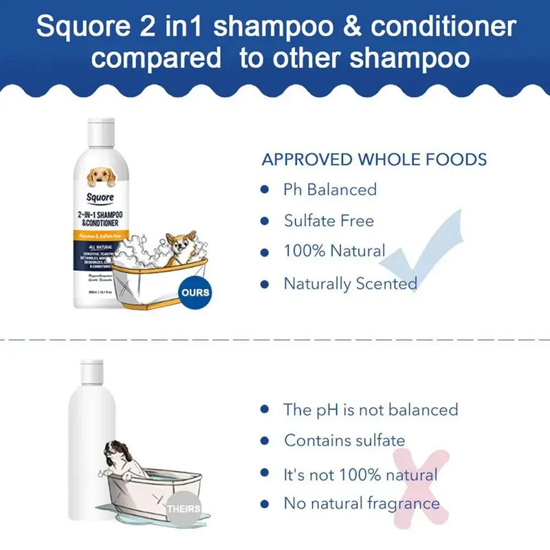 Shampoo e condicionador para cachorros 2 em 1, shampoo hidratante natural, shampoo hidratante para cães, para pele sensível, com pH balanceado