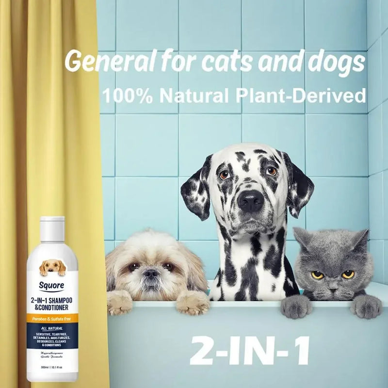 Shampoo e condicionador para cachorros 2 em 1, shampoo hidratante natural, shampoo hidratante para cães, para pele sensível, com pH balanceado