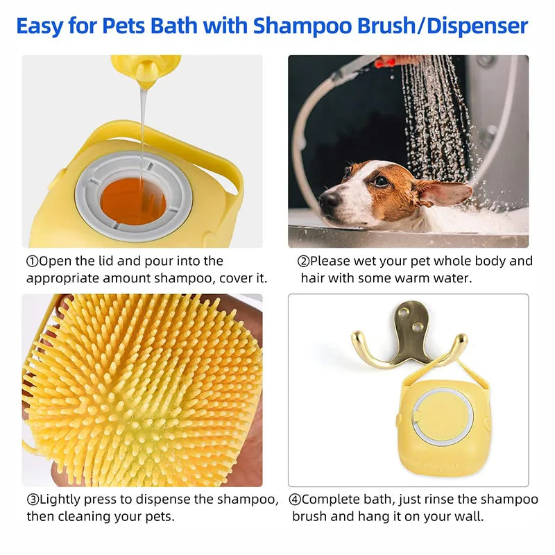 Escova de banho para cães e gatos, silicone macio e seguro com caixa de shampoo, luvas de massagem para banheiro de animais de estimação, ferramentas para limpeza de cães e gatos, suprimentos para animais de estimação