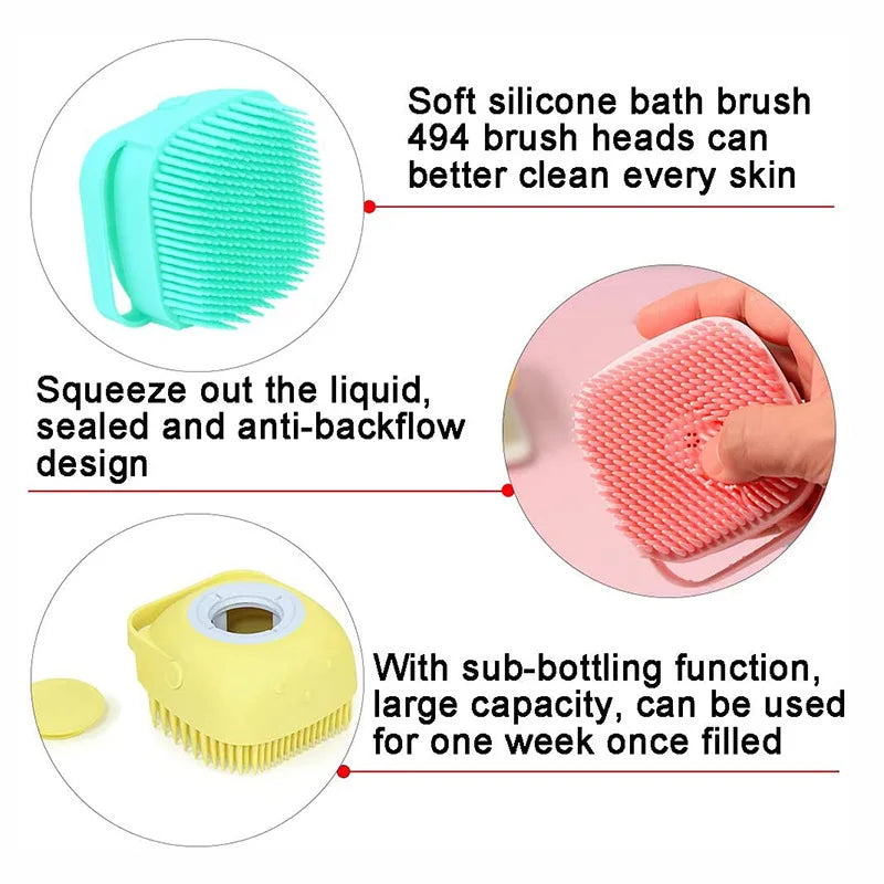 Escova de banho para cães e gatos, silicone macio e seguro com caixa de shampoo, luvas de massagem para banheiro de animais de estimação, ferramentas para limpeza de cães e gatos, suprimentos para animais de estimação