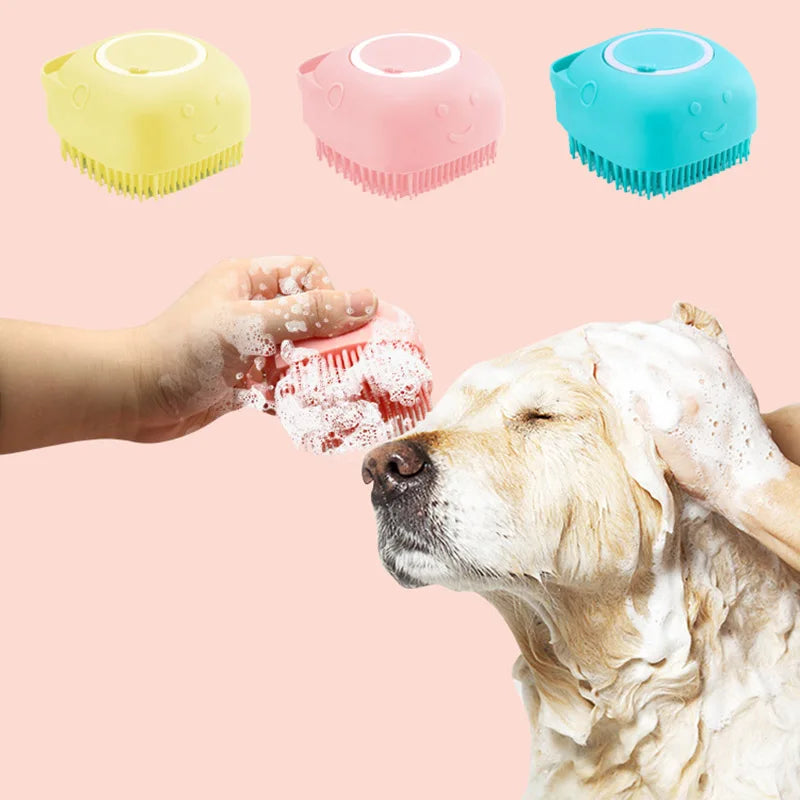 Escova de banho para cães e gatos, silicone macio e seguro com caixa de shampoo, luvas de massagem para banheiro de animais de estimação, ferramentas para limpeza de cães e gatos, suprimentos para animais de estimação