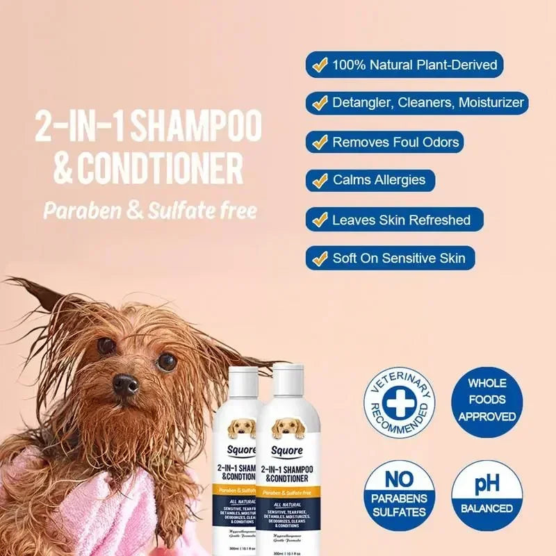 Shampoo e condicionador para cachorros 2 em 1, shampoo hidratante natural, shampoo hidratante para cães, para pele sensível, com pH balanceado