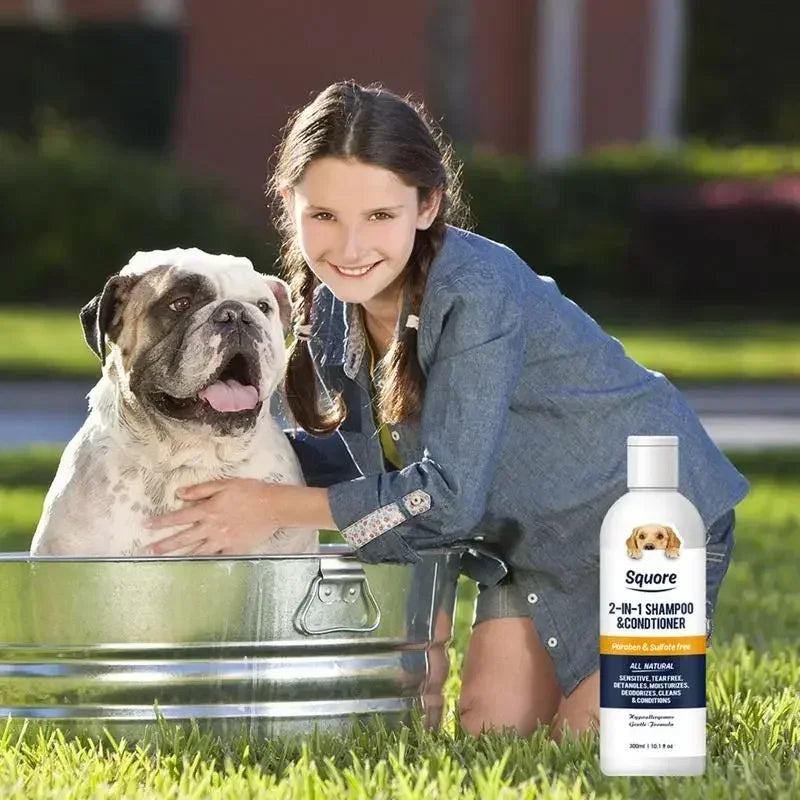 Shampoo e condicionador para cachorros 2 em 1, shampoo hidratante natural, shampoo hidratante para cães, para pele sensível, com pH balanceado