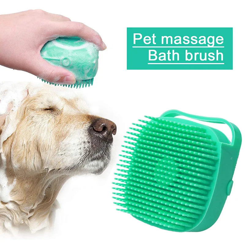 Escova de banho para cães e gatos, silicone macio e seguro com caixa de shampoo, luvas de massagem para banheiro de animais de estimação, ferramentas para limpeza de cães e gatos, suprimentos para animais de estimação