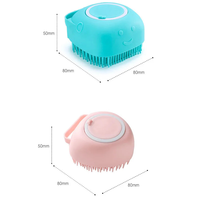 Escova de banho para cães e gatos, silicone macio e seguro com caixa de shampoo, luvas de massagem para banheiro de animais de estimação, ferramentas para limpeza de cães e gatos, suprimentos para animais de estimação